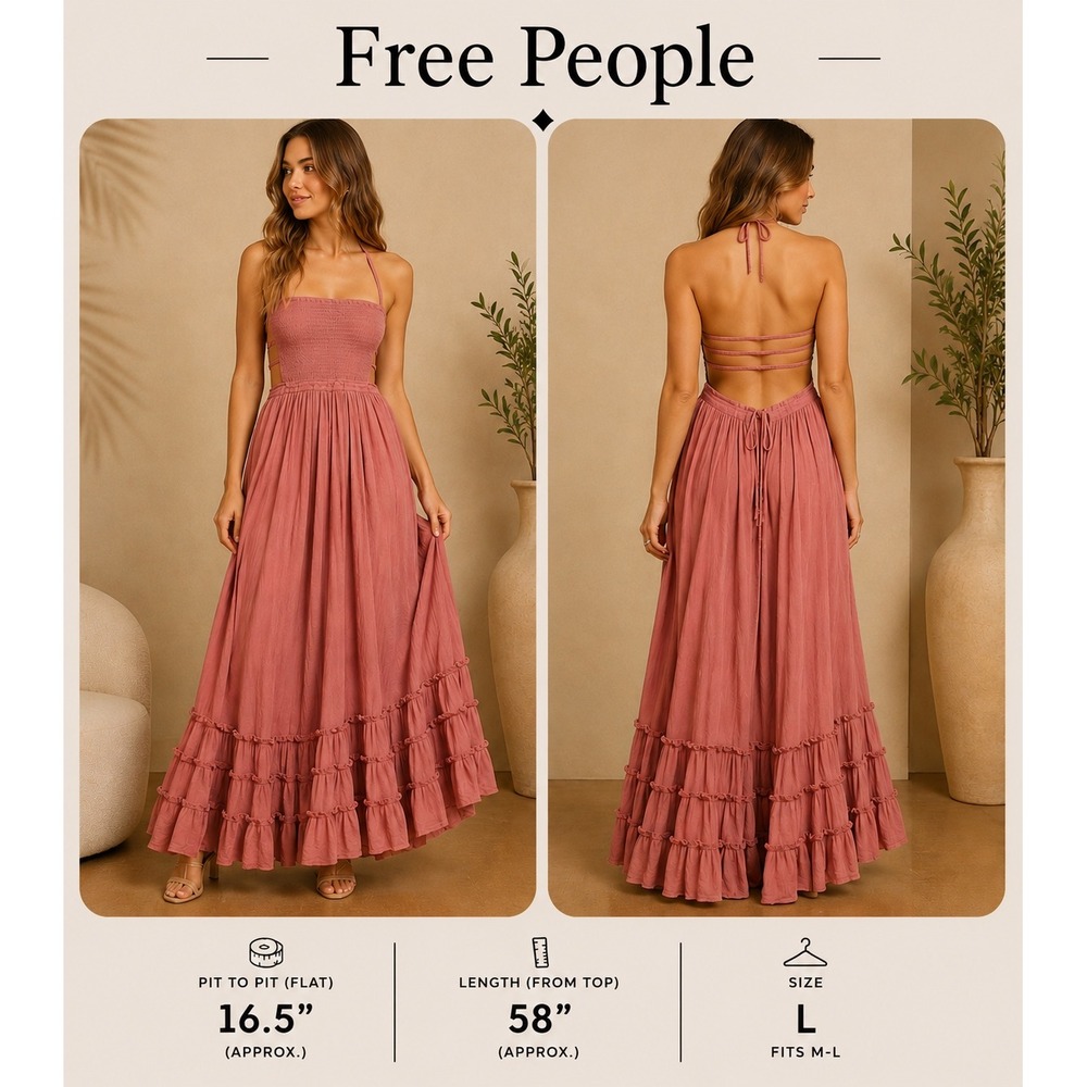 Free People Extratropical Maxi Dress Rose Pink Smocked Tiered Boho Large L